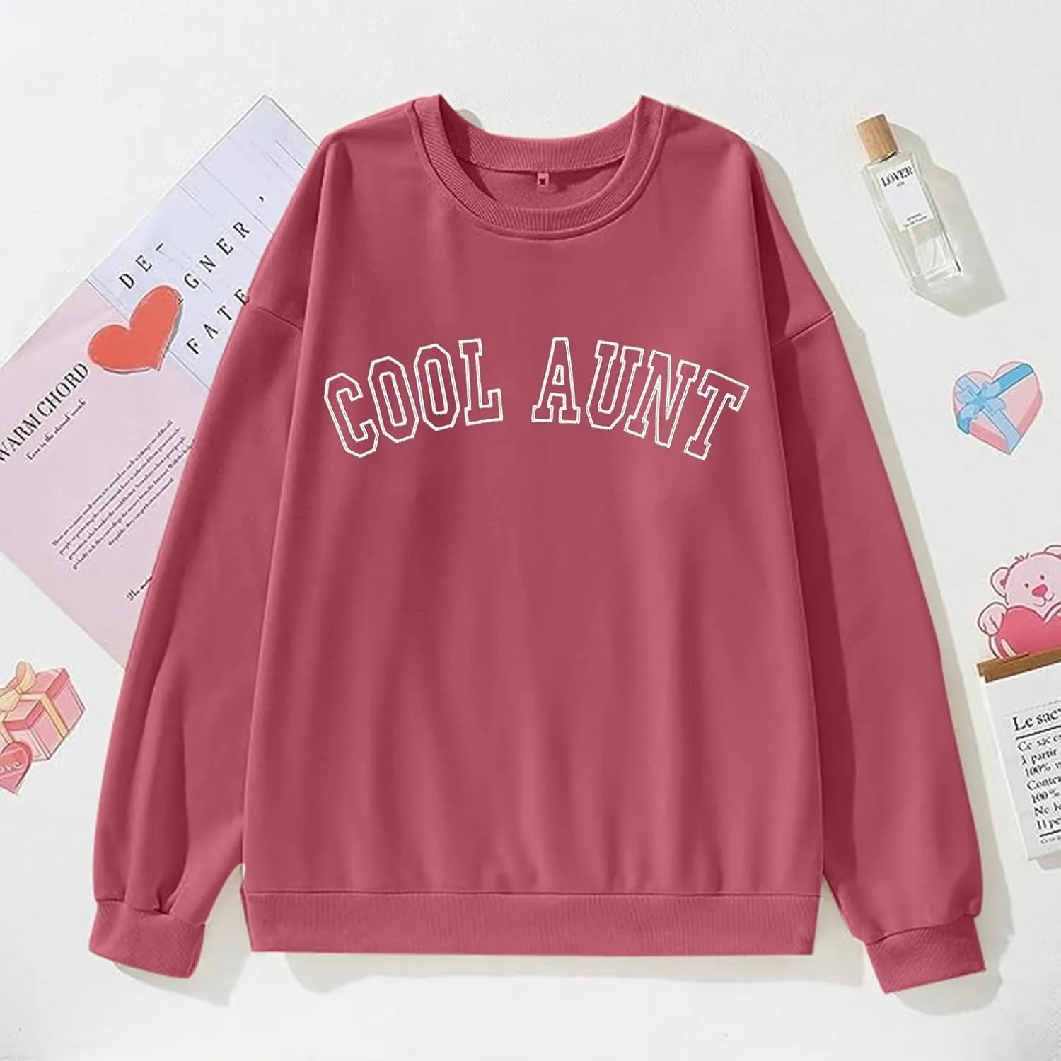 MOUSYA Women Cool Aunts Sweatshirt Auntie Letter Print Oversized Pullover Tops Embroidered Long Sleeve Lightweight Shirt