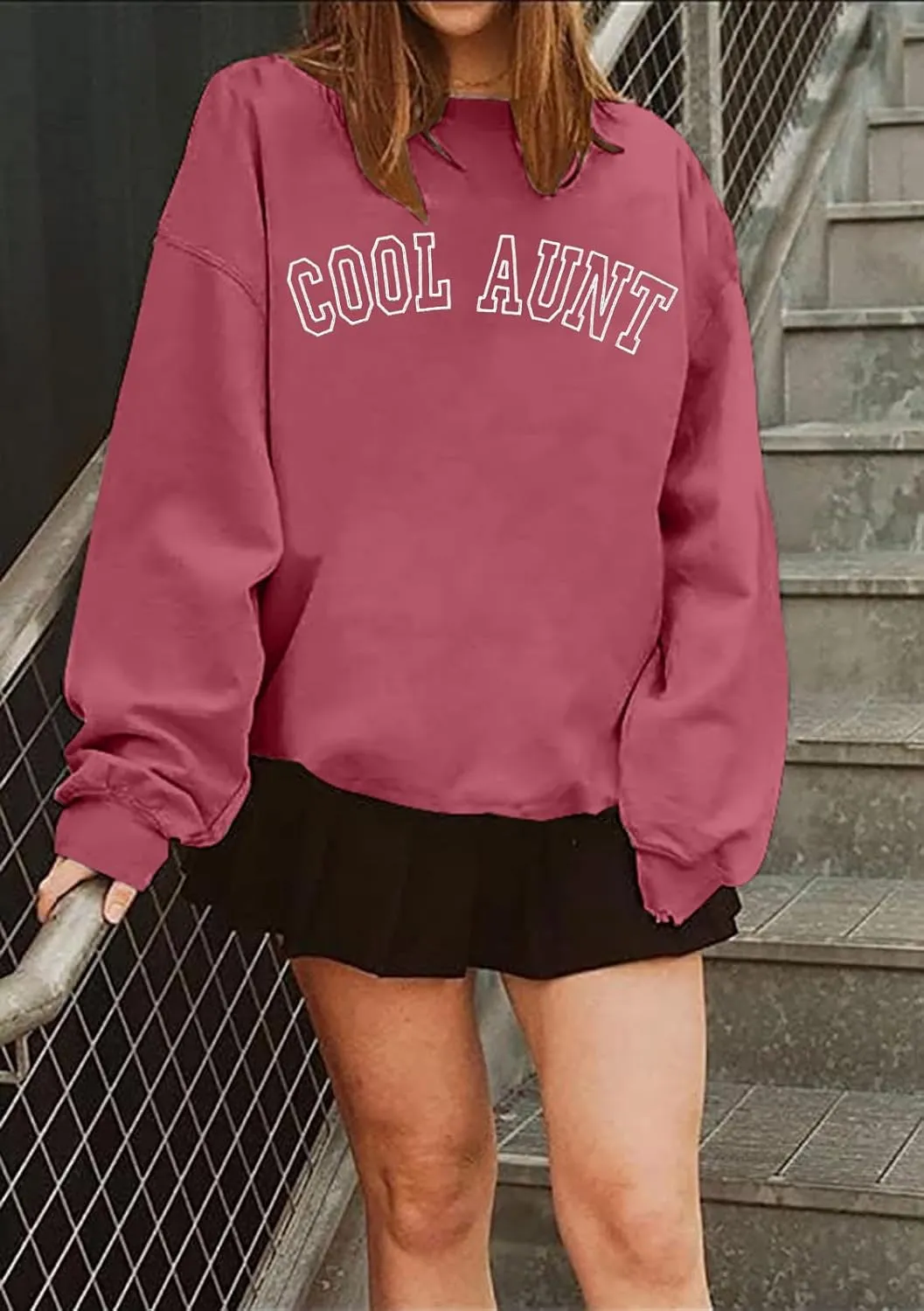 MOUSYA Women Cool Aunts Sweatshirt Auntie Letter Print Oversized Pullover Tops Embroidered Long Sleeve Lightweight Shirt