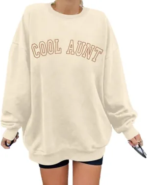 MOUSYA Women Cool Aunts Sweatshirt Auntie Letter Print Oversized Pullover Tops Embroidered Long Sleeve Lightweight Shirt