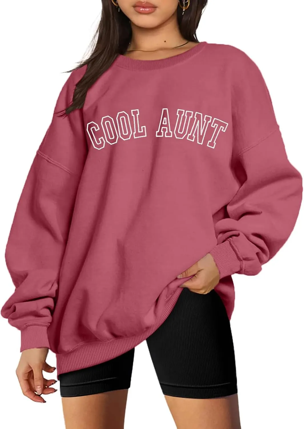 MOUSYA Women Cool Aunts Sweatshirt Auntie Letter Print Oversized Pullover Tops Embroidered Long Sleeve Lightweight Shirt
