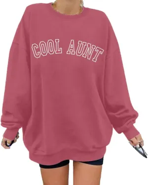MOUSYA Women Cool Aunts Sweatshirt Auntie Letter Print Oversized Pullover Tops Embroidered Long Sleeve Lightweight Shirt