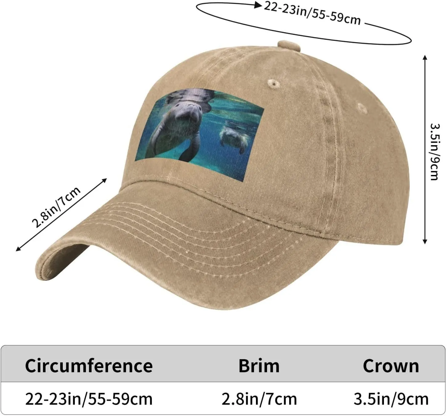 Ocean Animal Manatee Unisex Baseball Cap Breathable Cotton Trucker Hat Classic Denim Dad Hat Summer Sun Hat