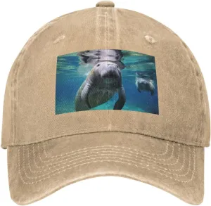 Ocean Animal Manatee Unisex Baseball Cap Breathable Cotton Trucker Hat Classic Denim Dad Hat Summer Sun Hat