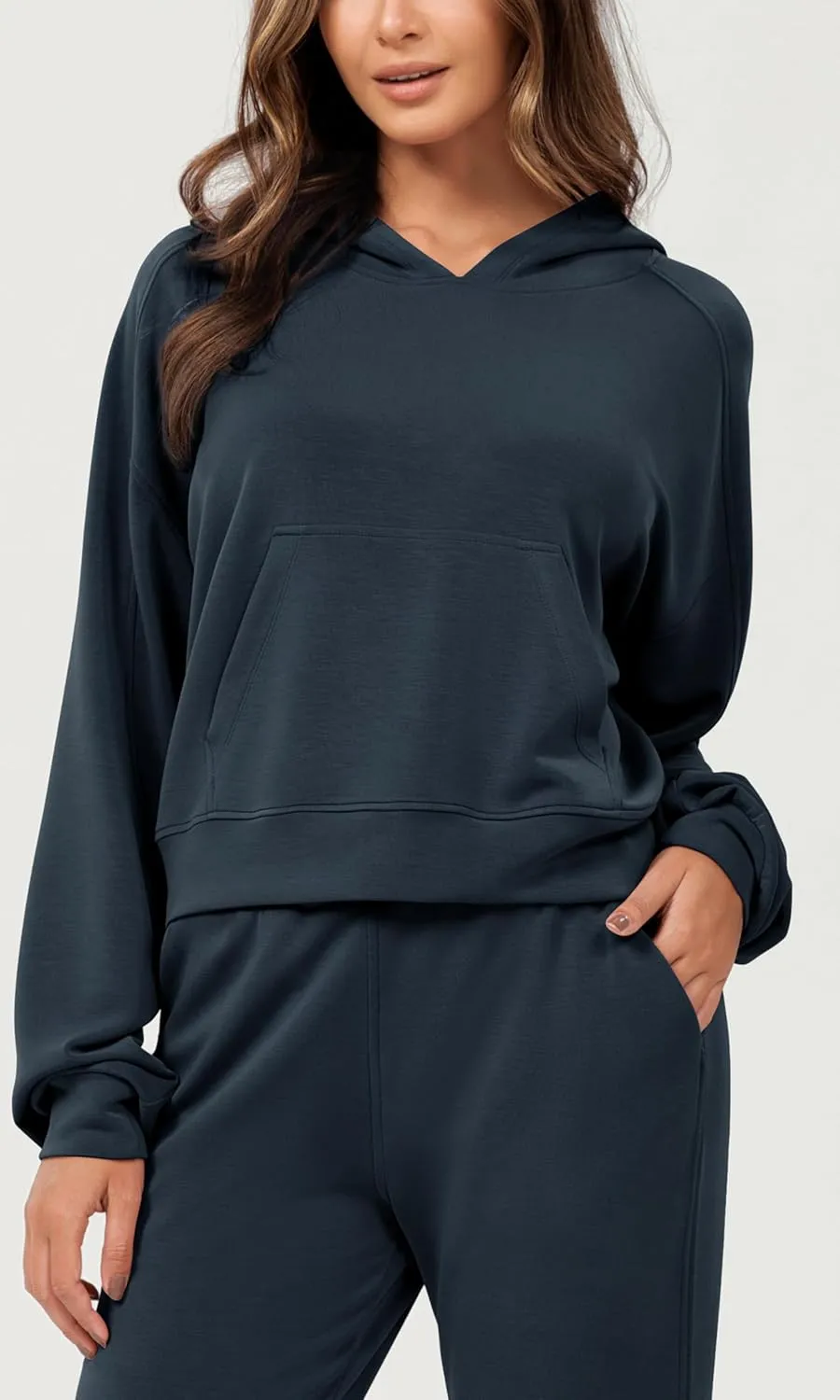ODODOS Modal Soft Long Sleeve Cropped Hoodie for Women Oversized Pullover Sweatshirts with Pocket