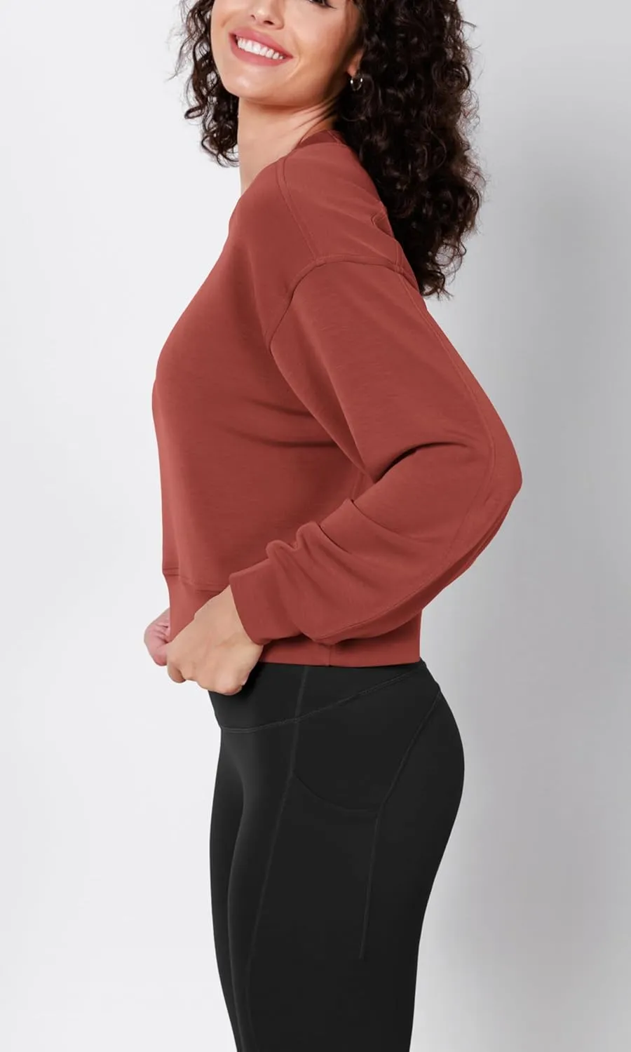 ODODOS Modal Soft Long Sleeve Cropped Sweatshirts for Women Oversized Crew Neck Pullover Crop Top