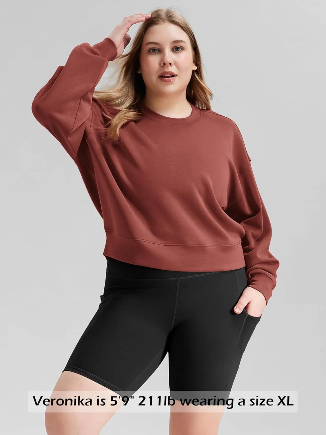 ODODOS Modal Soft Long Sleeve Cropped Sweatshirts for Women Oversized Crew Neck Pullover Crop Top