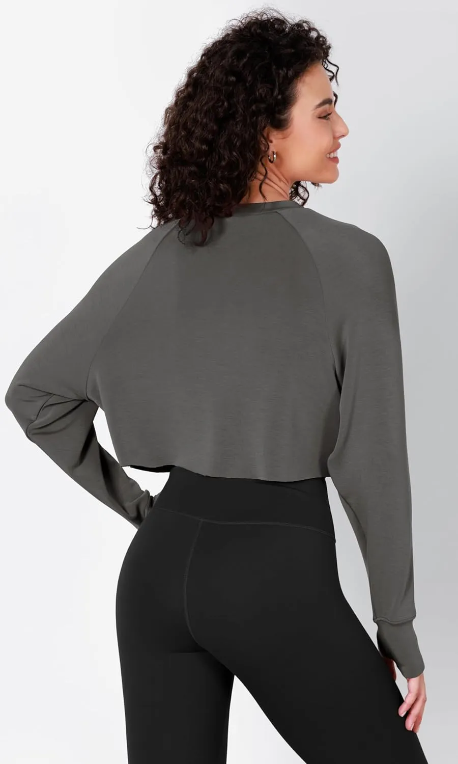 ODODOS Modal Soft Long Sleeve Cropped Sweatshirts with Thumb Hole for Women Crew Neck Pullover Crop Top