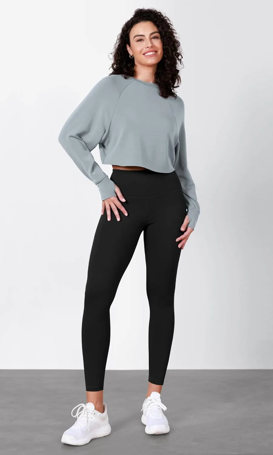 ODODOS Modal Soft Long Sleeve Cropped Sweatshirts with Thumb Hole for Women Crew Neck Pullover Crop Top