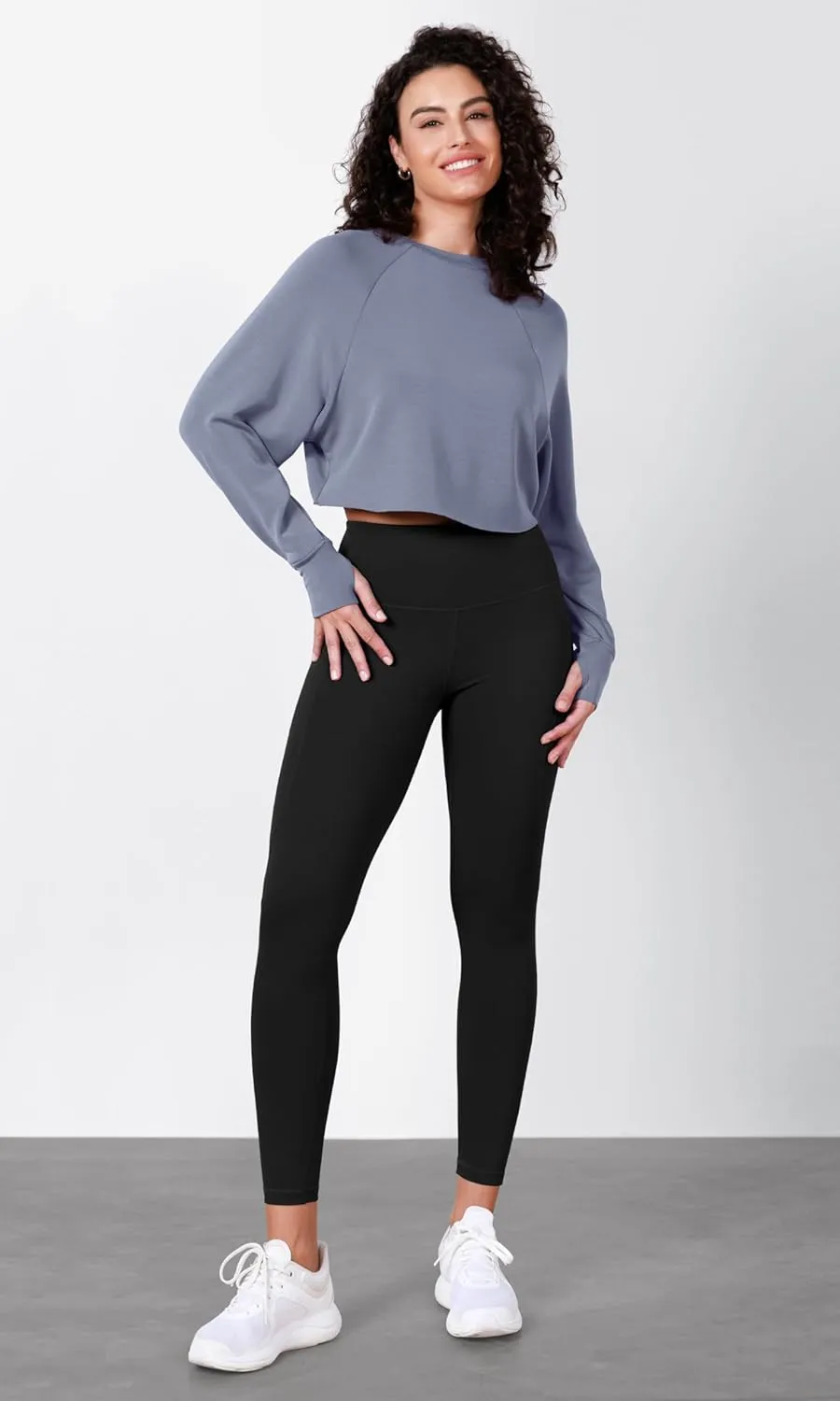 ODODOS Modal Soft Long Sleeve Cropped Sweatshirts with Thumb Hole for Women Crew Neck Pullover Crop Top