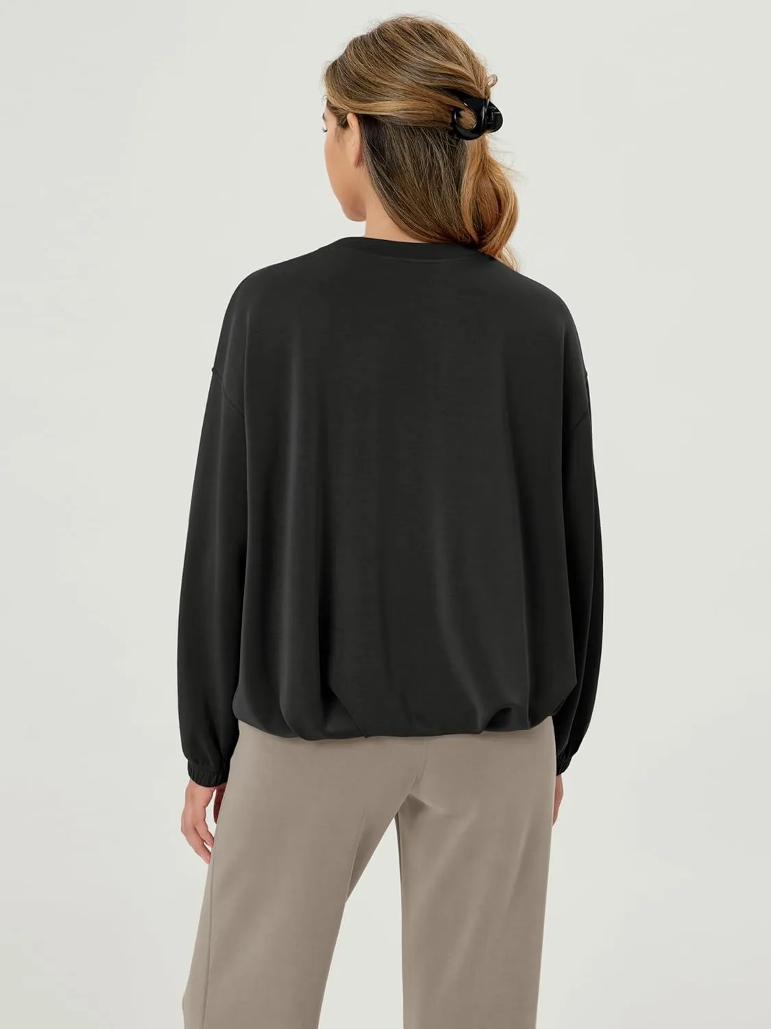 ODODOS Women's Modal Soft Bubble Hem Sweatshirts Long Sleeve Oversized Top Crew Neck Casual Pullover