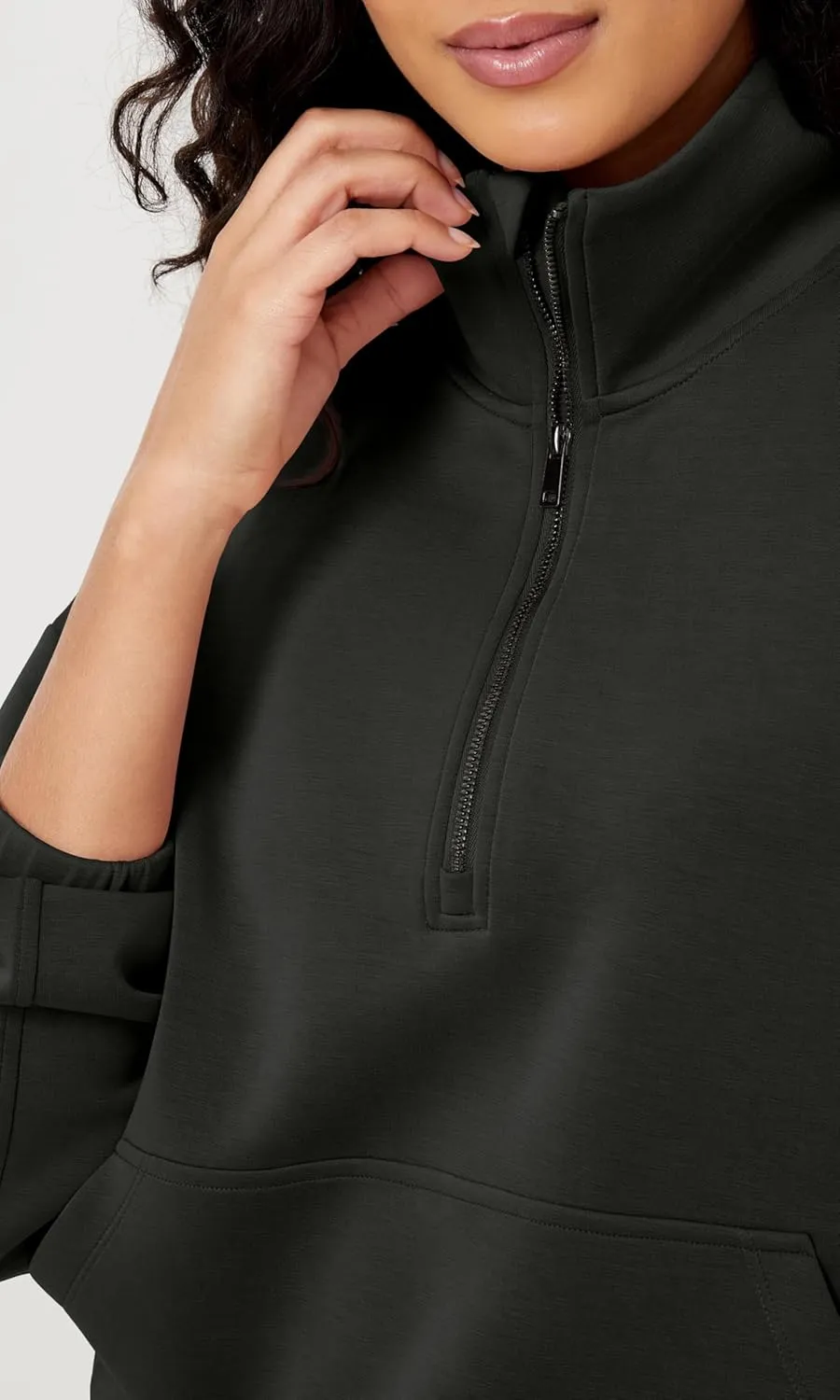 ODODOS Women's Modal Soft Cinchable Sweatshirts Half Zipper Funnel Neck Oversize Pullover with Pockets