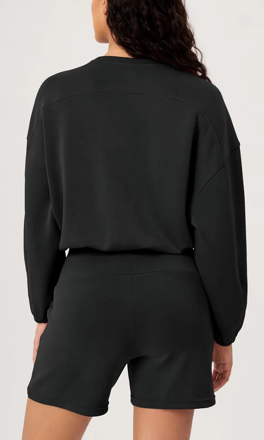 ODODOS Women's Modal Soft Gathered Cropped Sweatshirts Long Sleeve Elastic Hem Crew Neck Pullover Tops