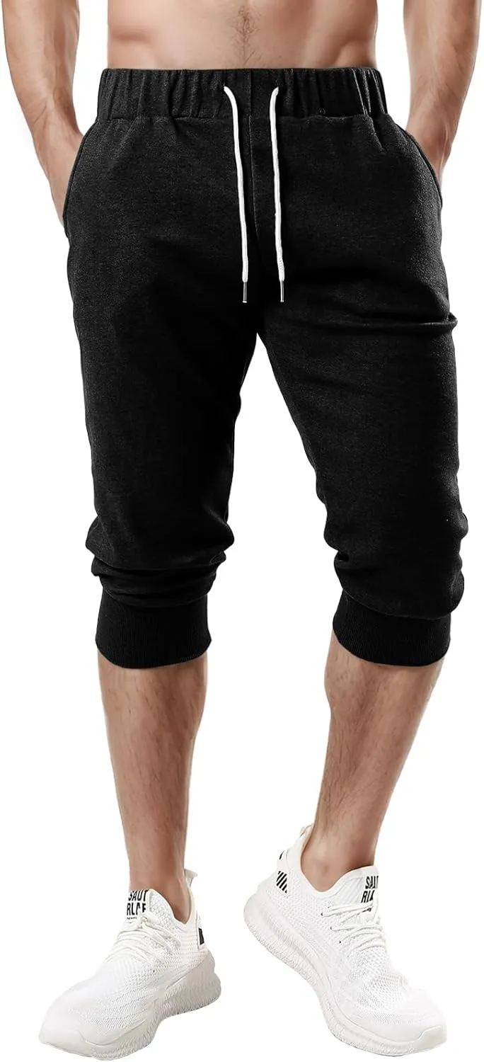Ohoo Men's 3/4 Capri Joggers Pants Slim Fit Lightweight Yoga Running Workout Active Pants Casual Wear