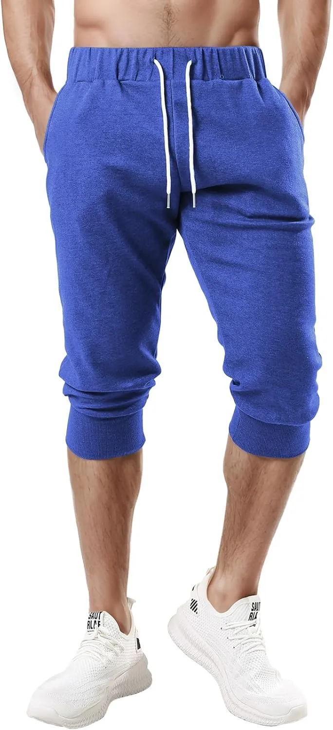 Ohoo Men's 3/4 Capri Joggers Pants Slim Fit Lightweight Yoga Running Workout Active Pants Casual Wear