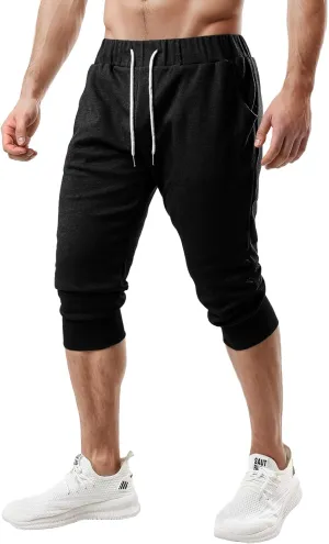 Ohoo Men's 3/4 Capri Joggers Pants Slim Fit Lightweight Yoga Running Workout Active Pants Casual Wear
