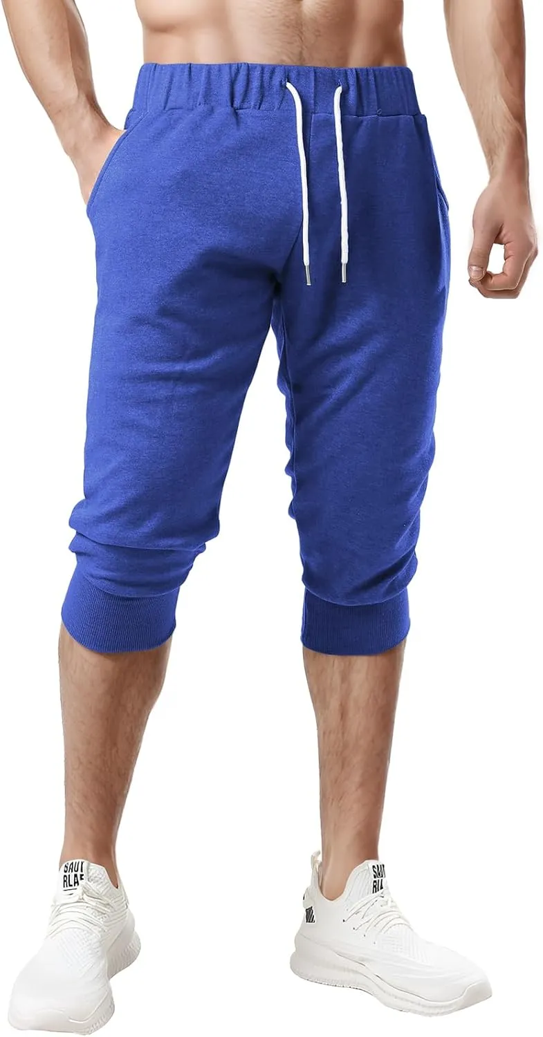 Ohoo Men's 3/4 Capri Joggers Pants Slim Fit Lightweight Yoga Running Workout Active Pants Casual Wear