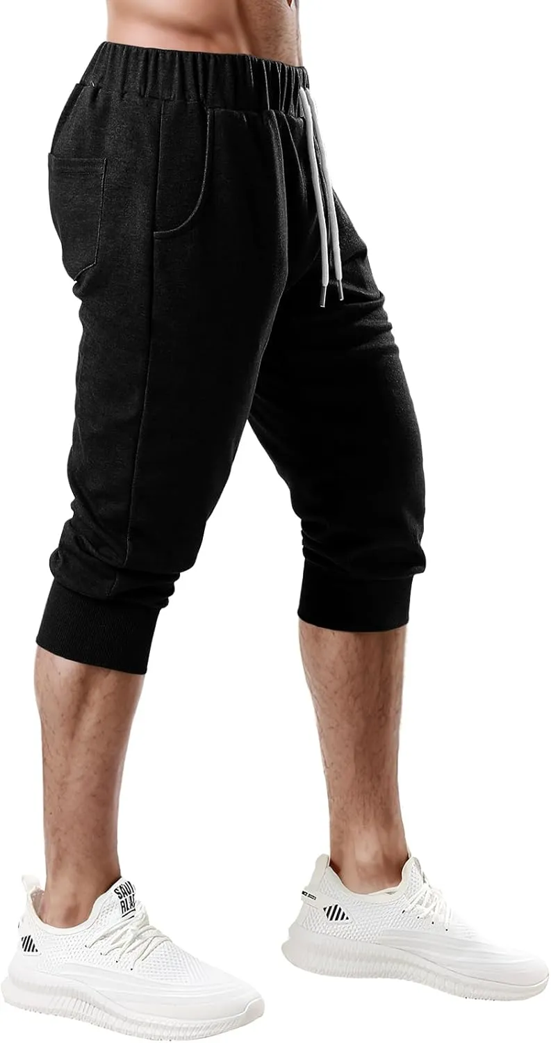 Ohoo Men's 3/4 Capri Joggers Pants Slim Fit Lightweight Yoga Running Workout Active Pants Casual Wear