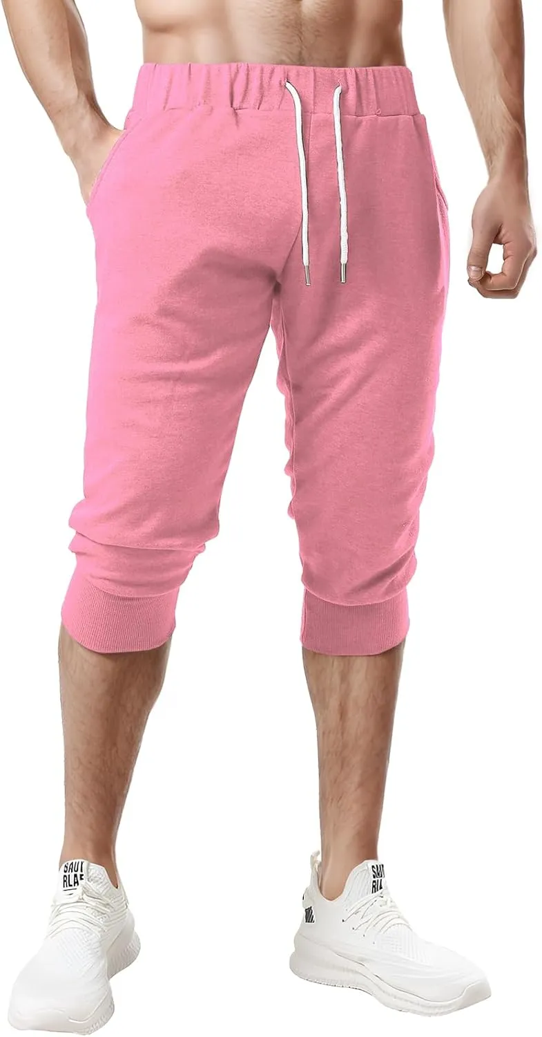Ohoo Men's 3/4 Capri Joggers Pants Slim Fit Lightweight Yoga Running Workout Active Pants Casual Wear