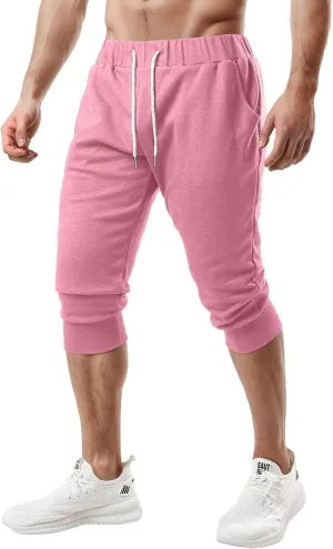 Ohoo Men's 3/4 Capri Joggers Pants Slim Fit Lightweight Yoga Running Workout Active Pants Casual Wear