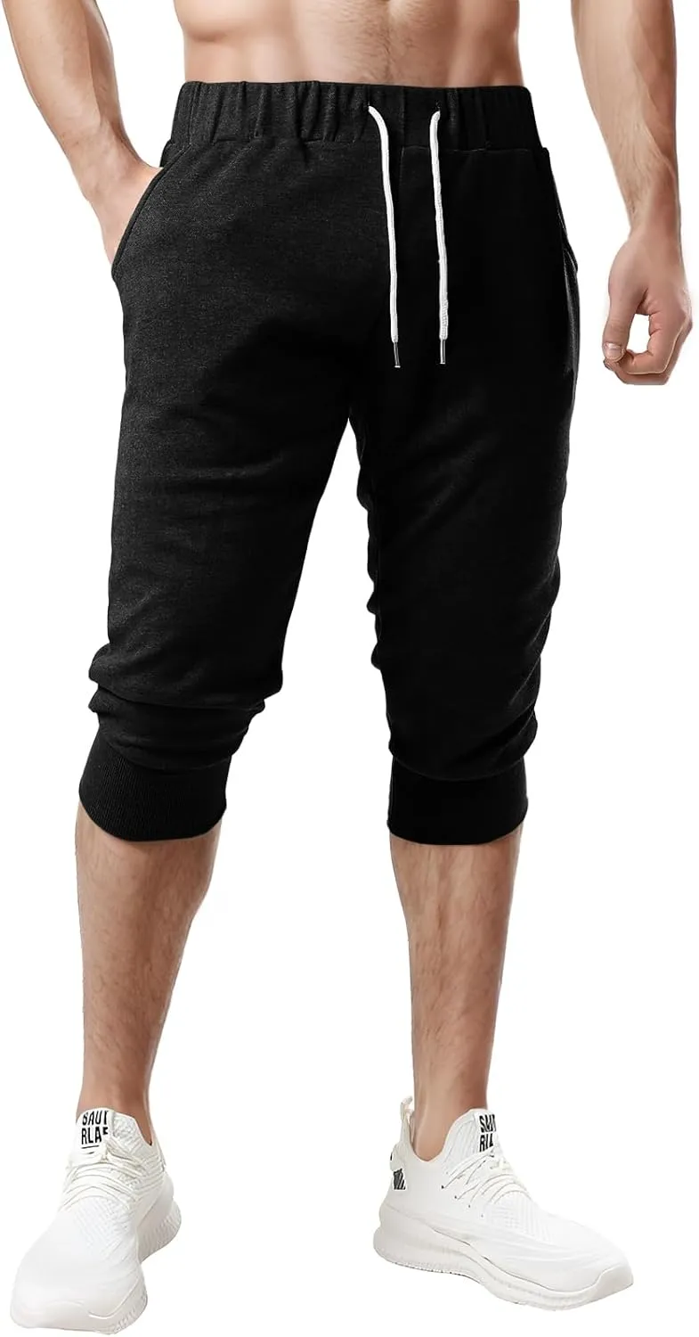 Ohoo Men's 3/4 Capri Joggers Pants Slim Fit Lightweight Yoga Running Workout Active Pants Casual Wear
