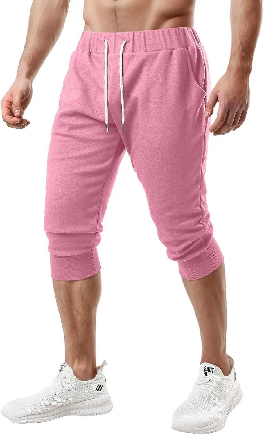 Ohoo Men's 3/4 Capri Joggers Pants Slim Fit Lightweight Yoga Running Workout Active Pants Casual Wear