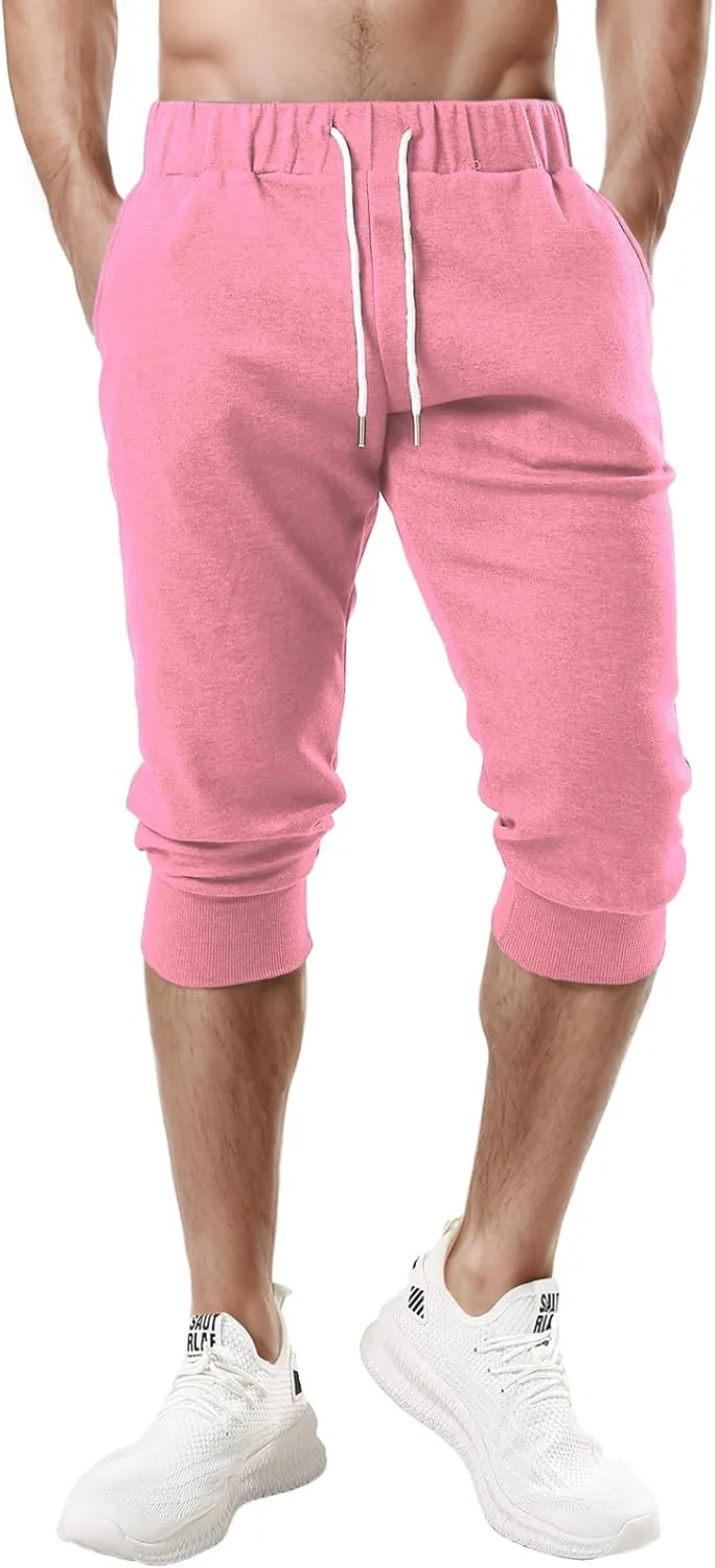 Ohoo Men's 3/4 Capri Joggers Pants Slim Fit Lightweight Yoga Running Workout Active Pants Casual Wear