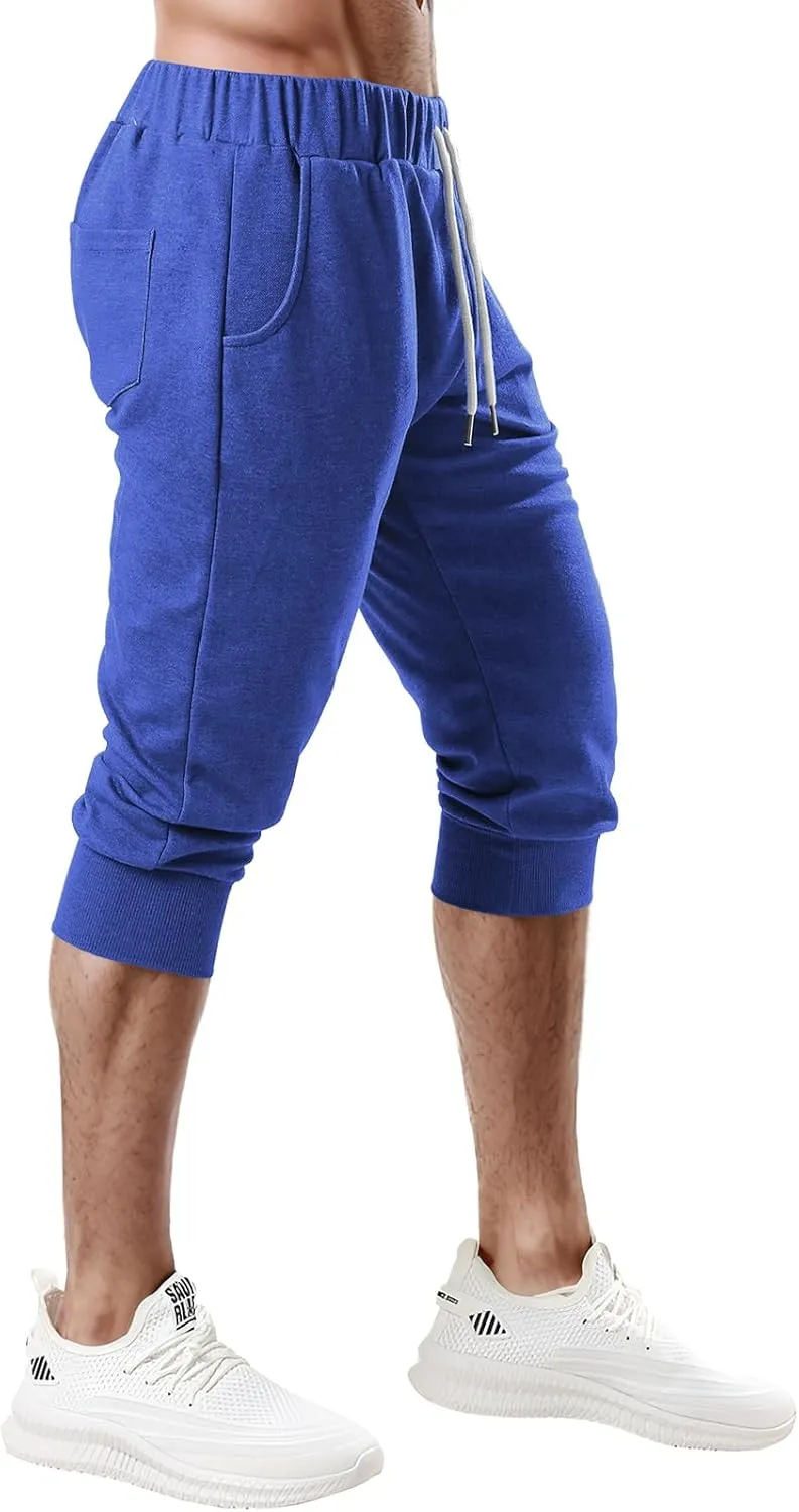 Ohoo Men's 3/4 Capri Joggers Pants Slim Fit Lightweight Yoga Running Workout Active Pants Casual Wear