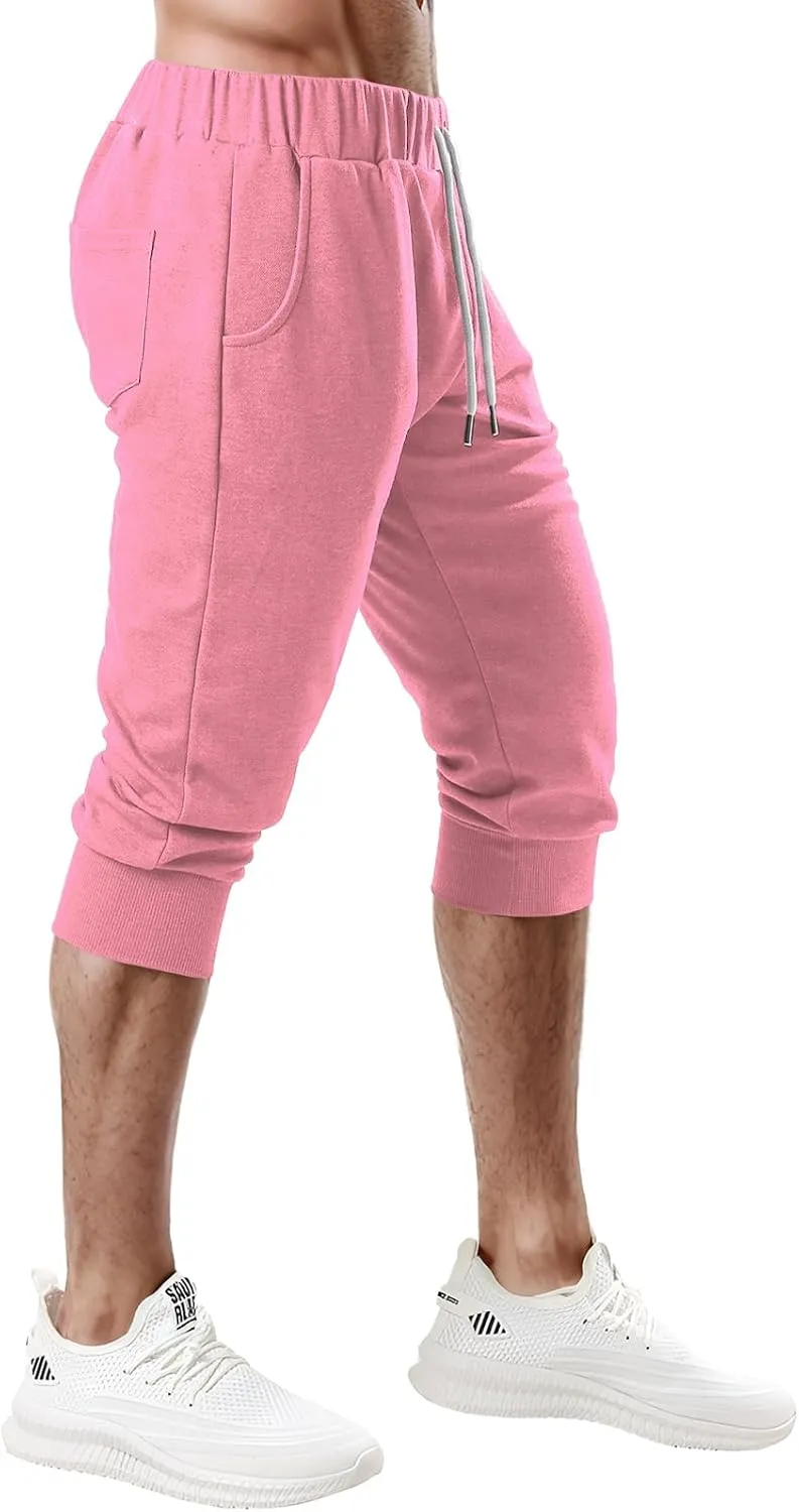 Ohoo Men's 3/4 Capri Joggers Pants Slim Fit Lightweight Yoga Running Workout Active Pants Casual Wear