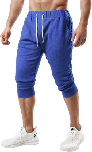 Ohoo Men's 3/4 Capri Joggers Pants Slim Fit Lightweight Yoga Running Workout Active Pants Casual Wear