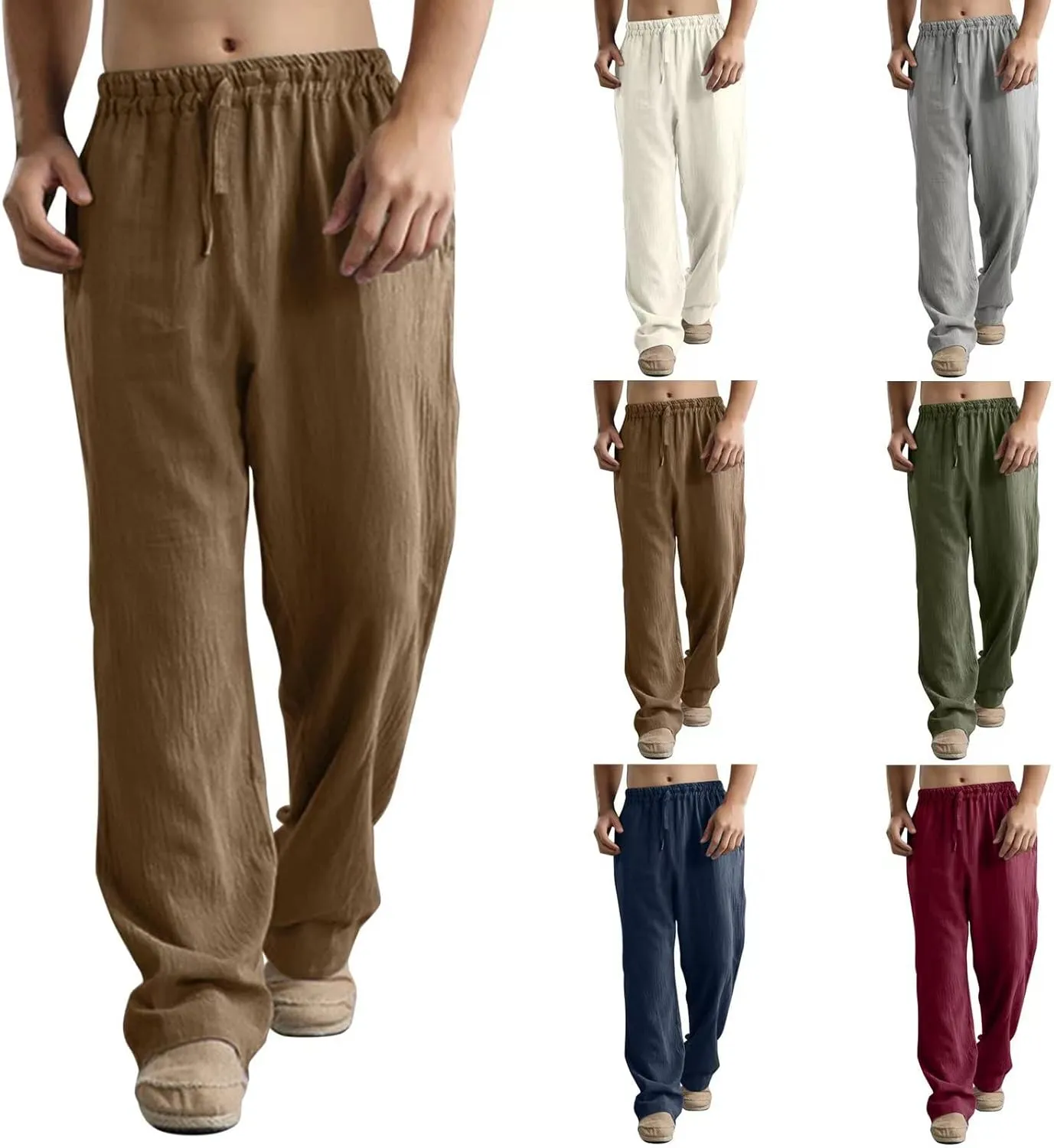 Oversize Linen Pants for Men Breathable Loose Beach Pants Casual Summer Pants Elastic Waist Drawstring Baggy Trousers