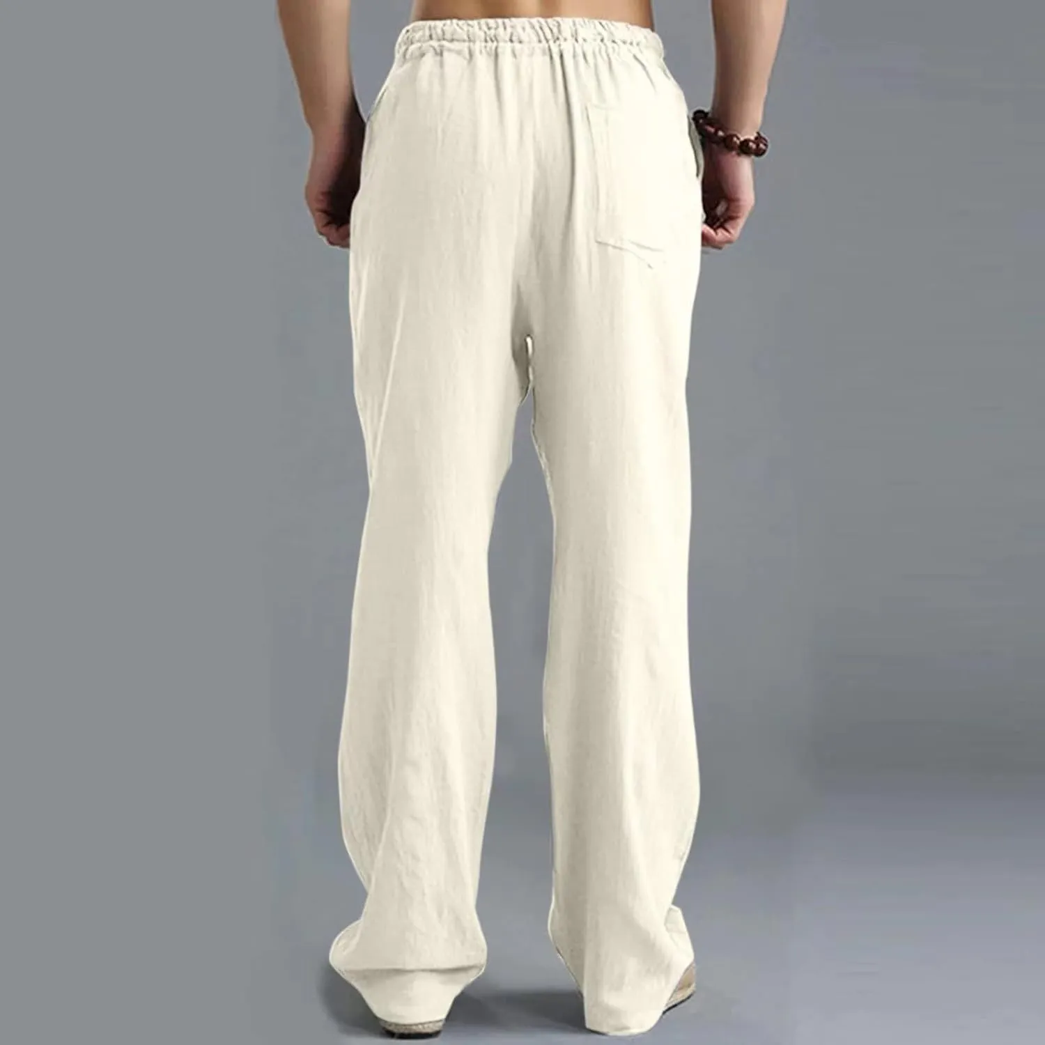 Oversize Linen Pants for Men Breathable Loose Beach Pants Casual Summer Pants Elastic Waist Drawstring Baggy Trousers