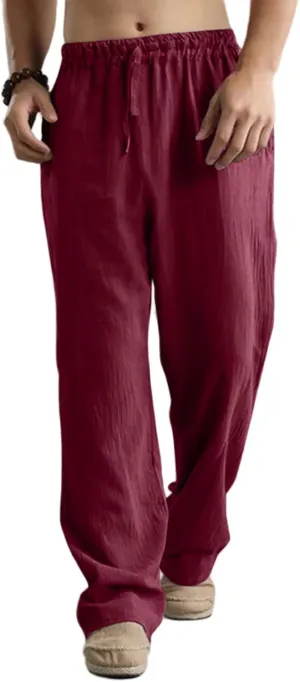 Oversize Linen Pants for Men Breathable Loose Beach Pants Casual Summer Pants Elastic Waist Drawstring Baggy Trousers