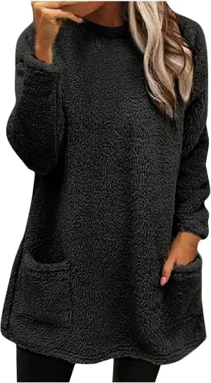 Oversized Sweaters For Women Trendy 2024 Fuzzy Fleece Sherpa Pullover Sweatshirts Casual Loose Soft Warm Loungewear