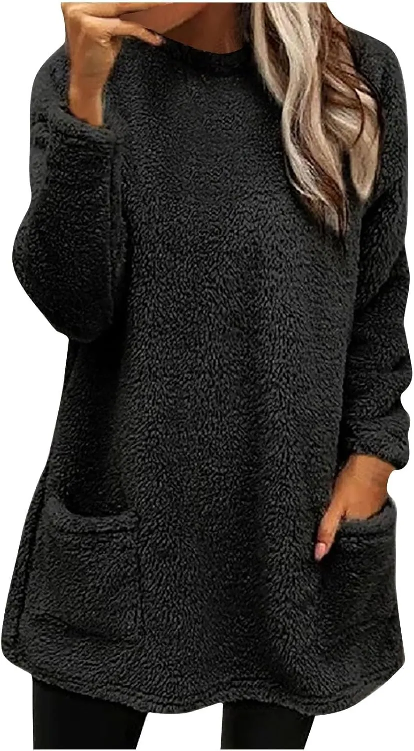 Oversized Sweaters For Women Trendy 2024 Fuzzy Fleece Sherpa Pullover Sweatshirts Casual Loose Soft Warm Loungewear