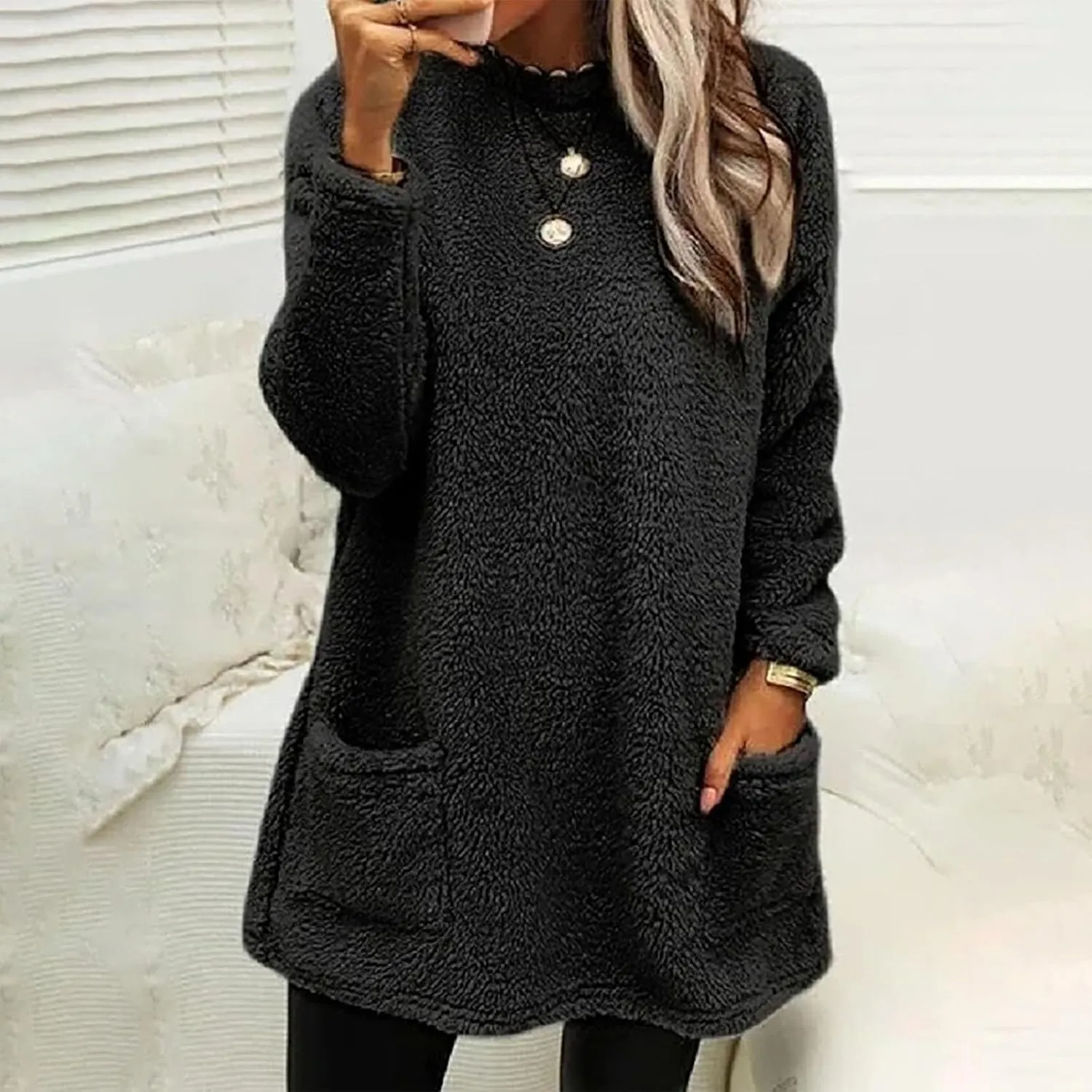 Oversized Sweaters For Women Trendy 2024 Fuzzy Fleece Sherpa Pullover Sweatshirts Casual Loose Soft Warm Loungewear