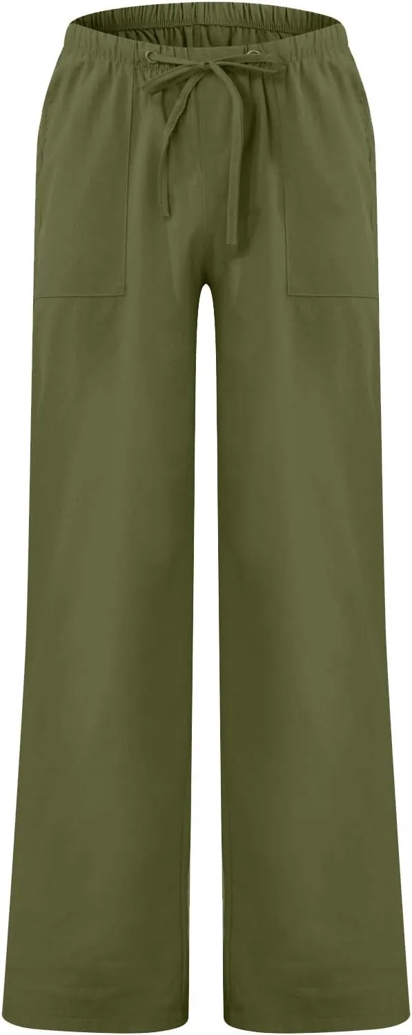 Pantalones de Hombre Men's Cotton Linen Pants Drawstring Lightweight Loose Beach Yoga Pants with Pockets Plus Size Pants