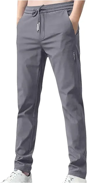 Pants for Men Lightweight Casual Elastic Waist Drawstring Tapered Pants Summer Slim Fit Soft Breathable Sweatpants
