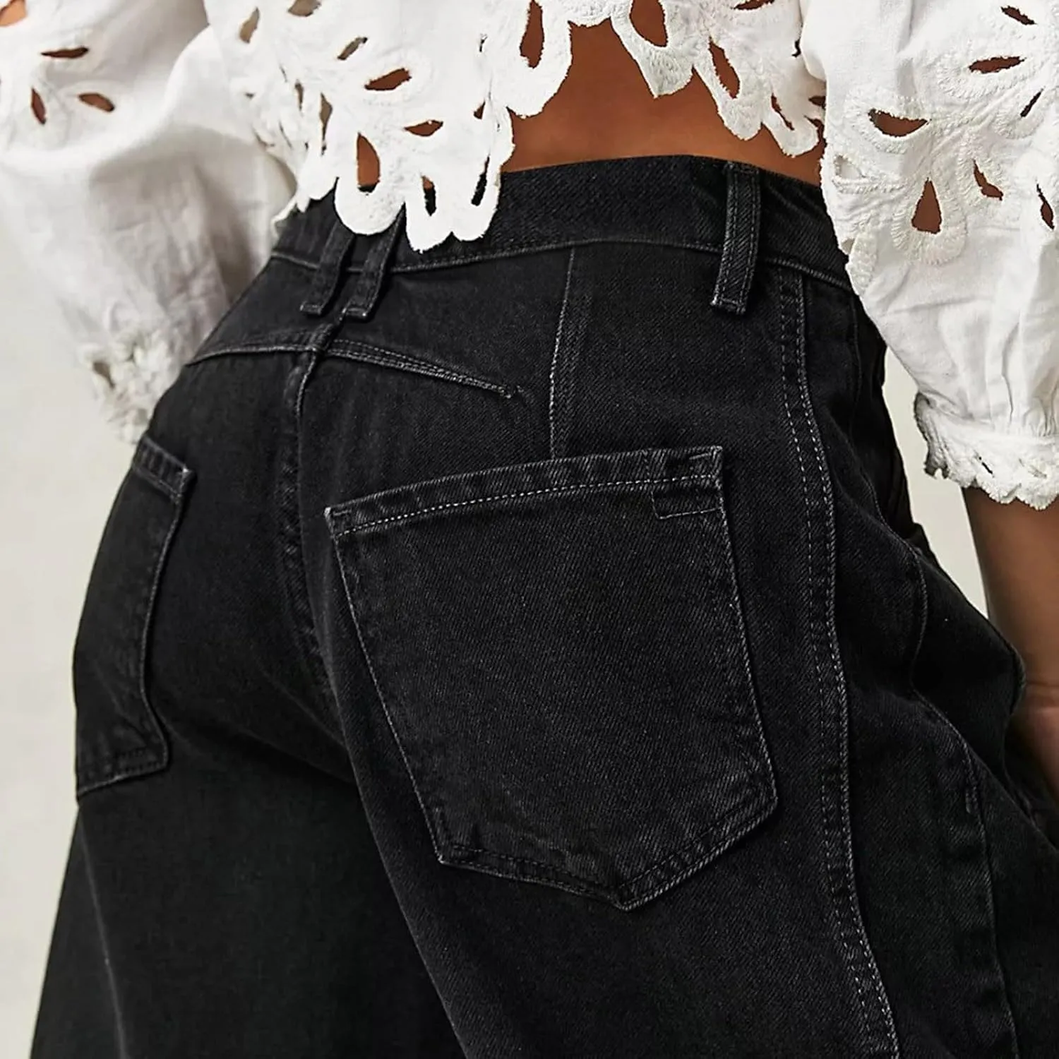 Plus Size Women's Barrel Jeans High Waisted Casual Straight Leg Stretchy Denim Pant Trendy Wide Leg Long Trouser 2024