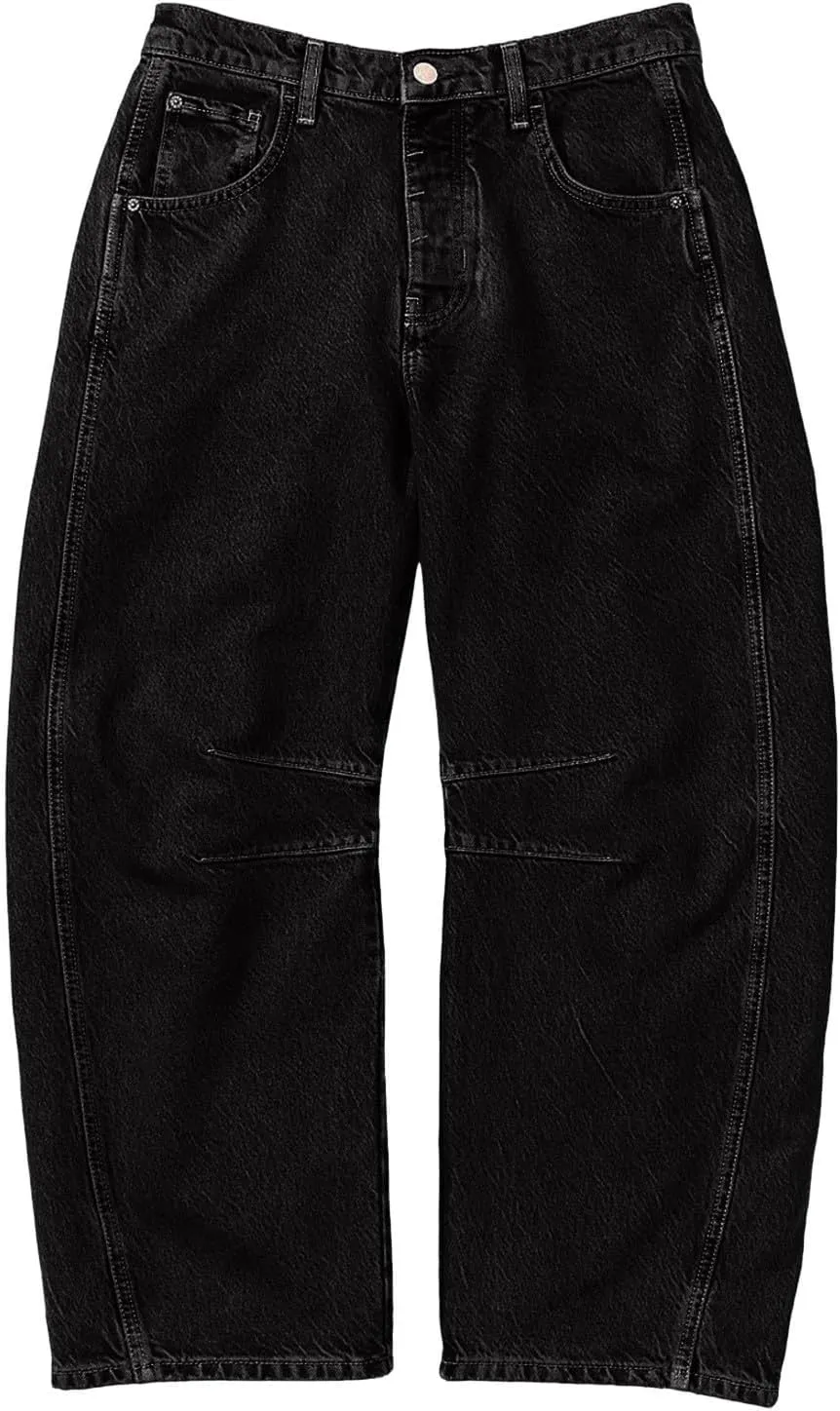 Plus Size Women's Barrel Jeans High Waisted Casual Straight Leg Stretchy Denim Pant Trendy Wide Leg Long Trouser 2024