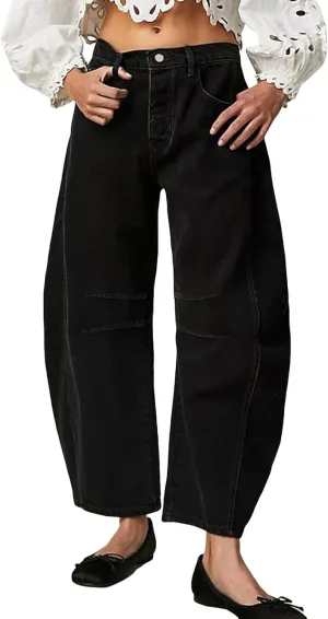 Plus Size Women's Barrel Jeans High Waisted Casual Straight Leg Stretchy Denim Pant Trendy Wide Leg Long Trouser 2024