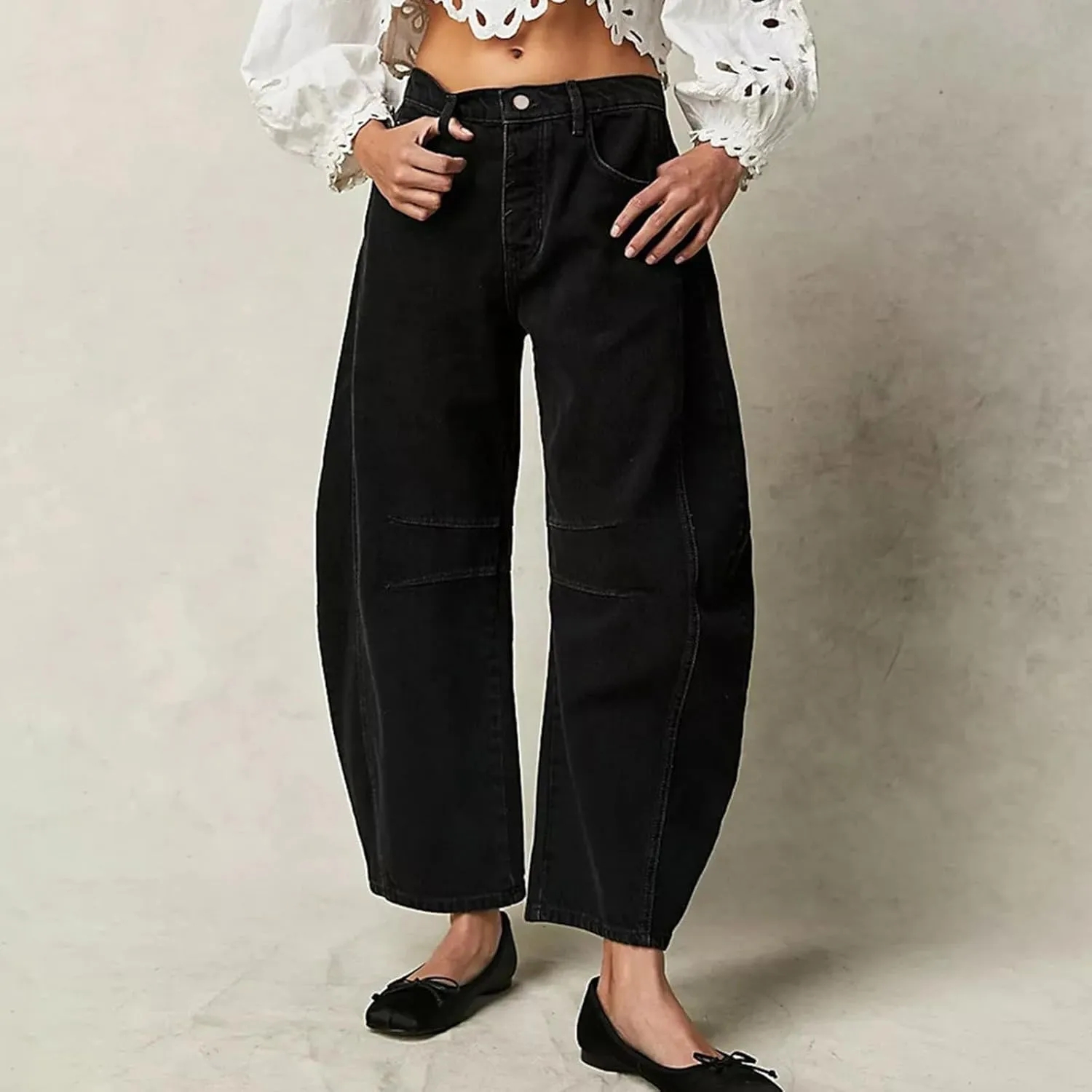 Plus Size Women's Barrel Jeans High Waisted Casual Straight Leg Stretchy Denim Pant Trendy Wide Leg Long Trouser 2024