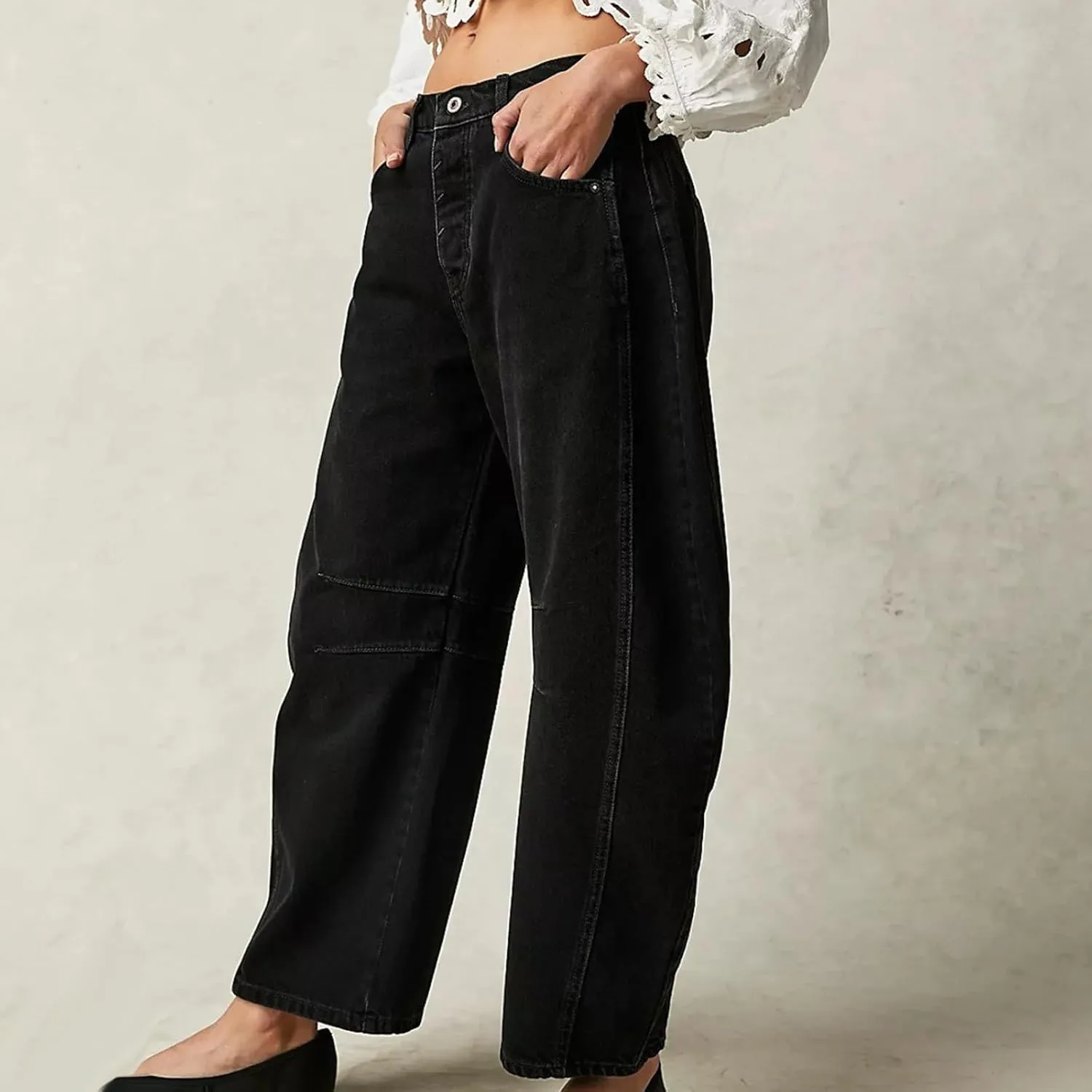 Plus Size Women's Barrel Jeans High Waisted Casual Straight Leg Stretchy Denim Pant Trendy Wide Leg Long Trouser 2024