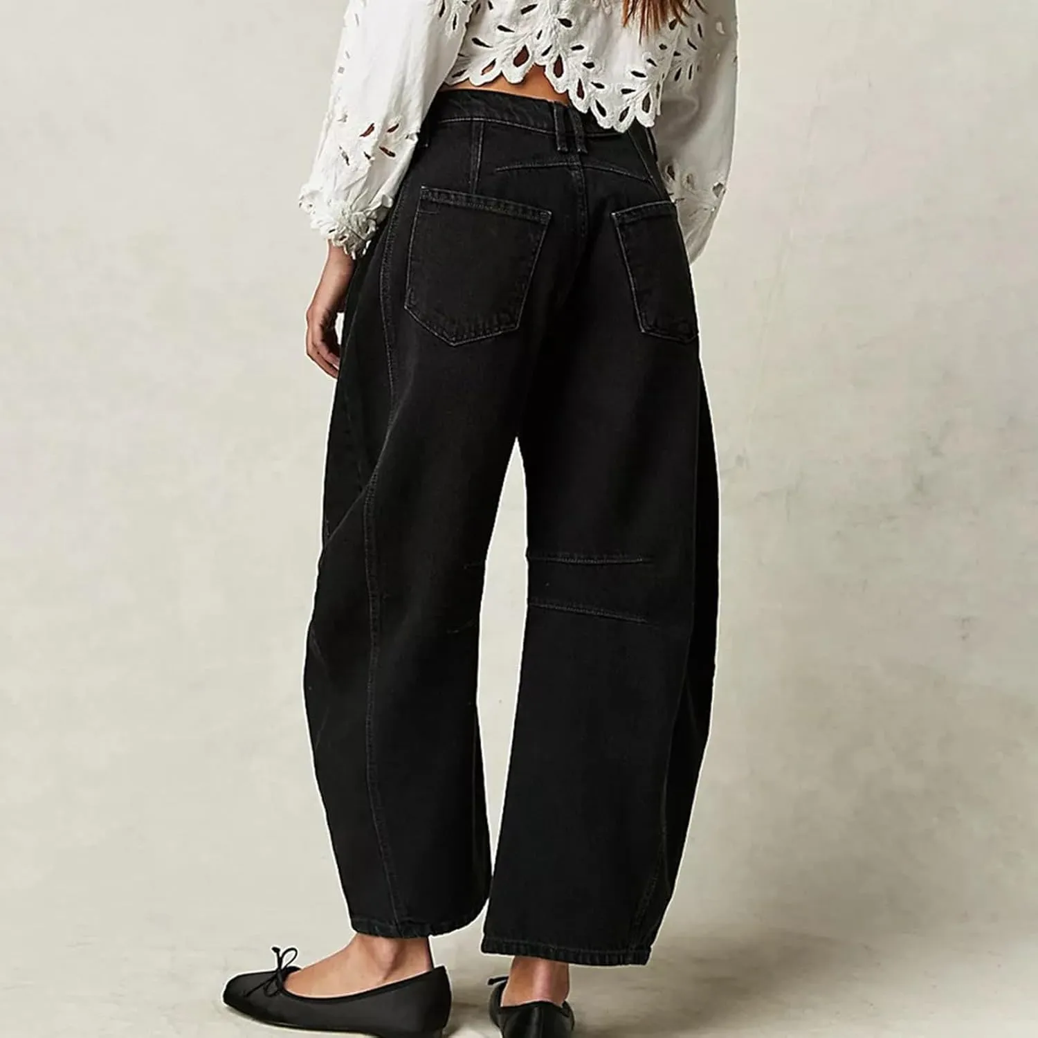 Plus Size Women's Barrel Jeans High Waisted Casual Straight Leg Stretchy Denim Pant Trendy Wide Leg Long Trouser 2024