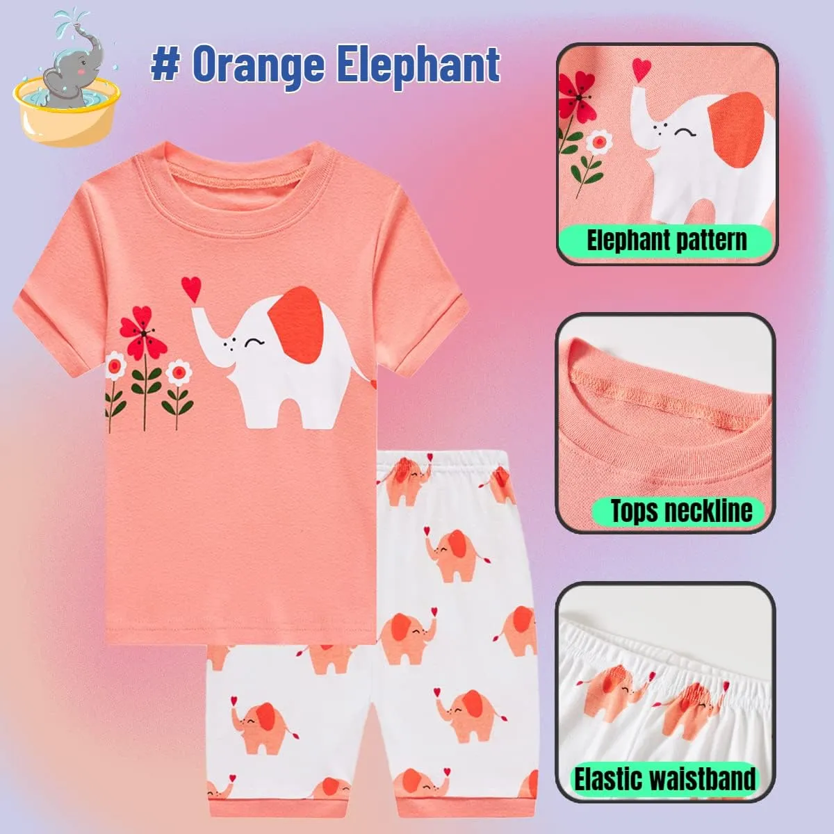 Popshion Baby Girls Pajamas Short Sleeve Cotton Jammies Toddler Girl Summer Clothes Short Sets 2 to 10 Years