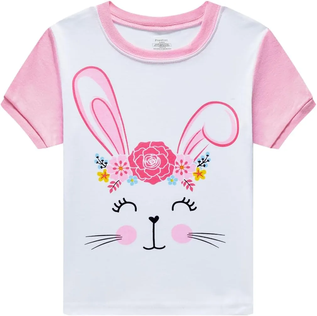 Popshion Baby Girls Pajamas Short Sleeve Cotton Jammies Toddler Girl Summer Clothes Short Sets 2 to 10 Years
