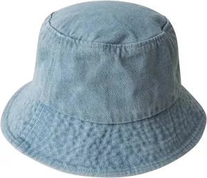 Queenbox Cotton Bucket Hat Unisex Denim Brim Fisherman Sun Cap for Summer Beach, Light Denim Blue