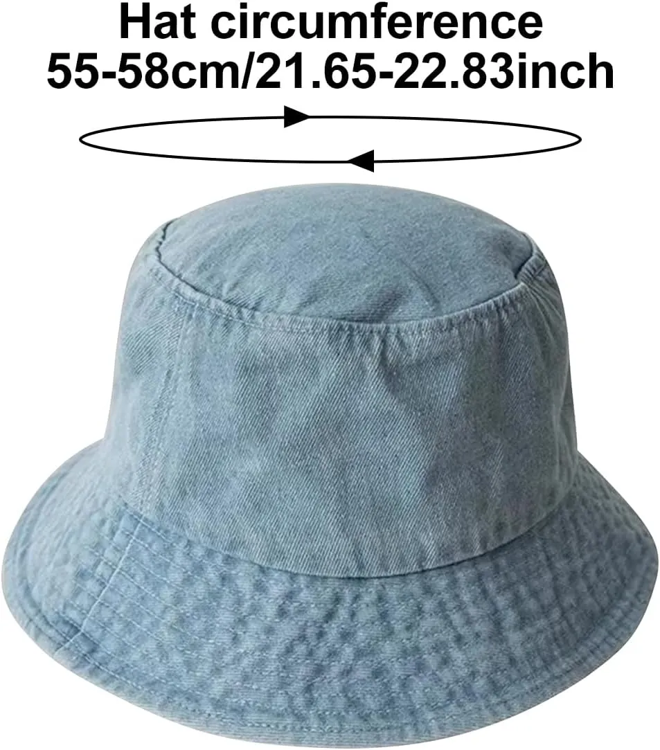 Queenbox Cotton Bucket Hat Unisex Denim Brim Fisherman Sun Cap for Summer Beach, Light Denim Blue