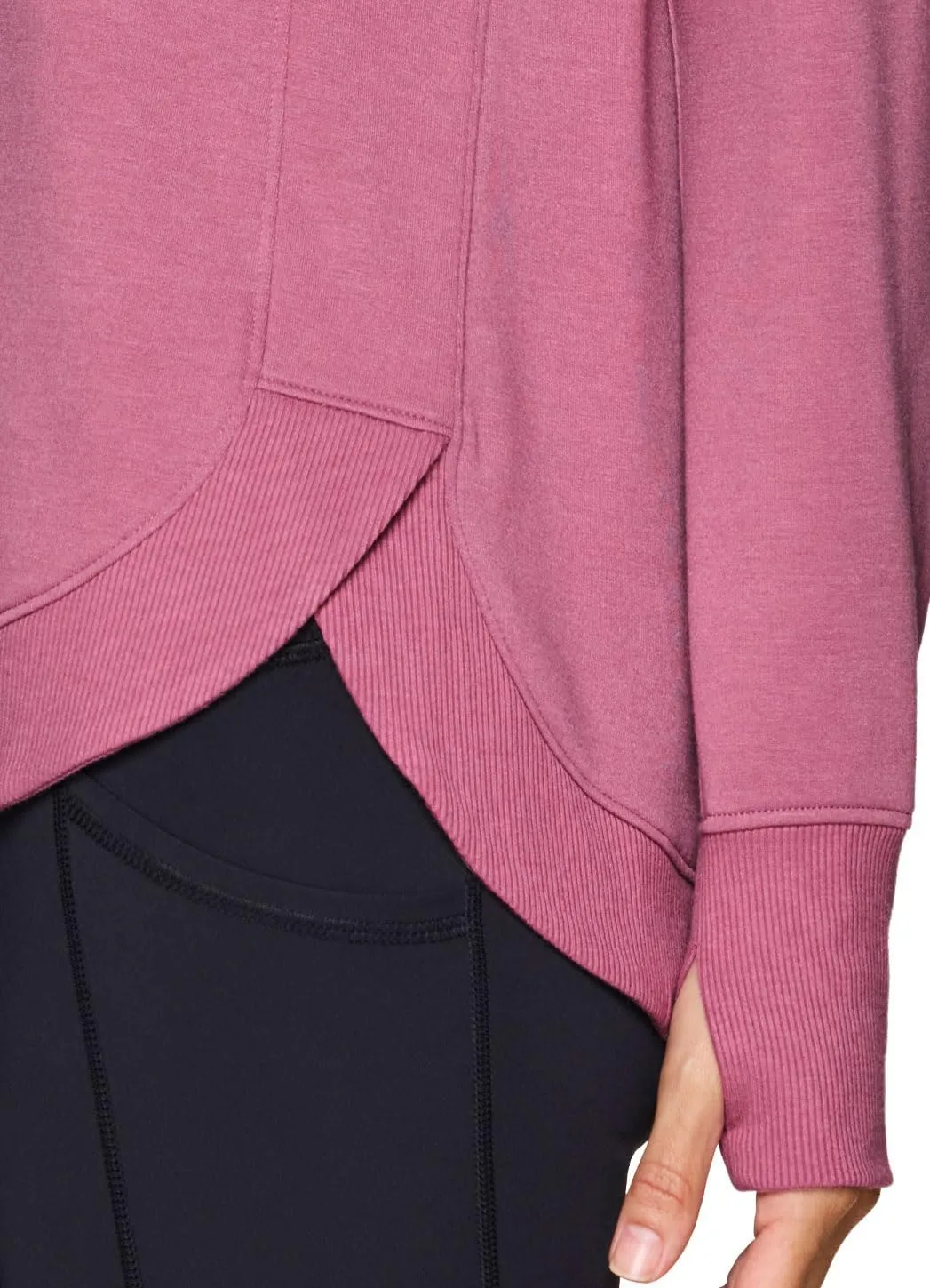 RBX Women's Workout Top, Active Fashion Long Sleeve Yoga Tunic Lightweight French Terry Sweatshirt Pullover with Thumbholes