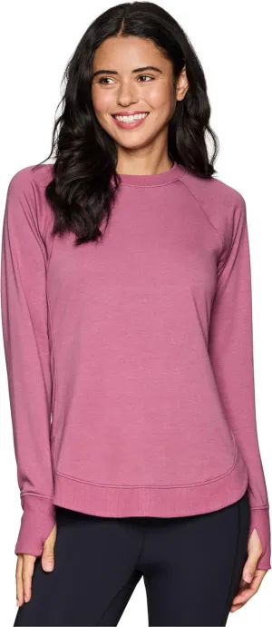 RBX Women's Workout Top, Active Fashion Long Sleeve Yoga Tunic Lightweight French Terry Sweatshirt Pullover with Thumbholes