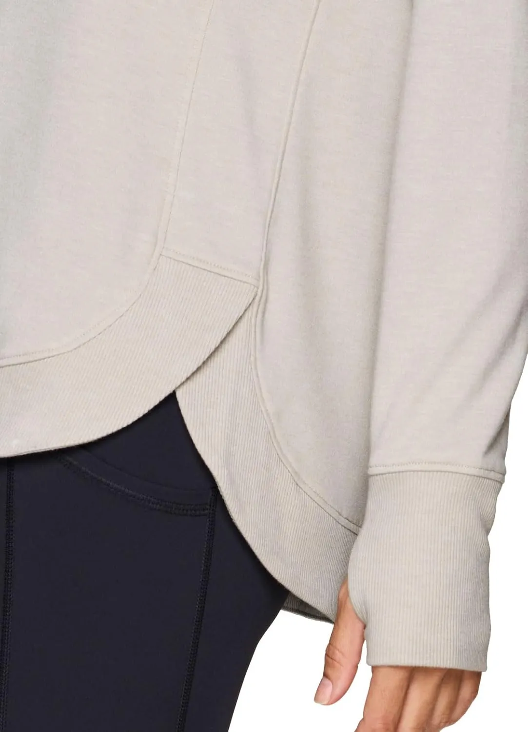 RBX Women's Workout Top, Active Fashion Long Sleeve Yoga Tunic Lightweight French Terry Sweatshirt Pullover with Thumbholes